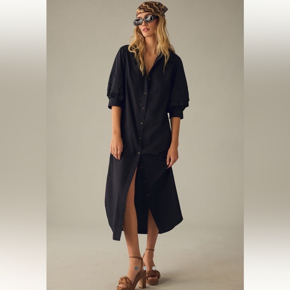 Anthropologie Dresses & Skirts - NWT Anthropologie Maeve Puff Sleeve Black Shirt Dress L